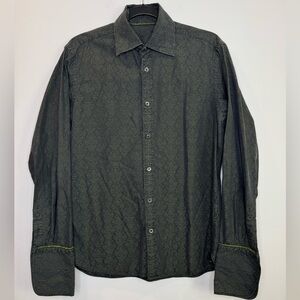 Ted Baker green embroidery jacquard Patterned dress Shirt with velour trim cuff